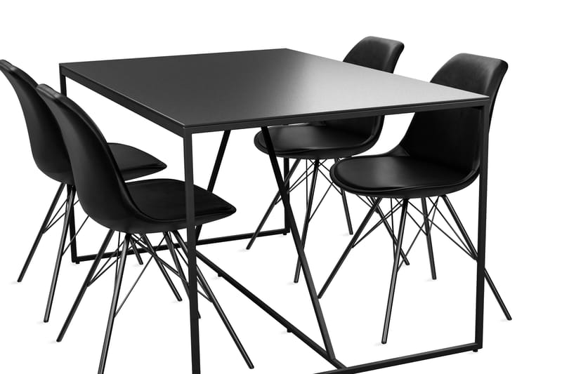 Indy Spisebord 140 cm Med 4 st Shell Spisebordsstol Velour - Spisebordssæt