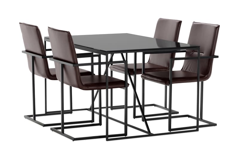 Indy Spisebord 140 cm med 4st Melbana Spisebordsstol - Sort - Spisebordssæt