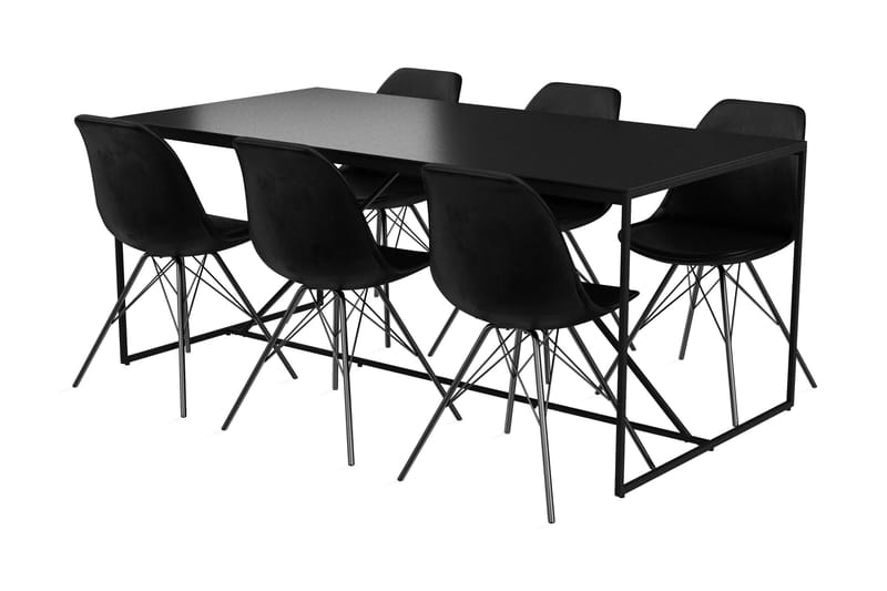 Indy Spisebord 180 cm Med 6 st Shell Spisebordsstol Velour - Møbler - Borde - Spisebordssæt