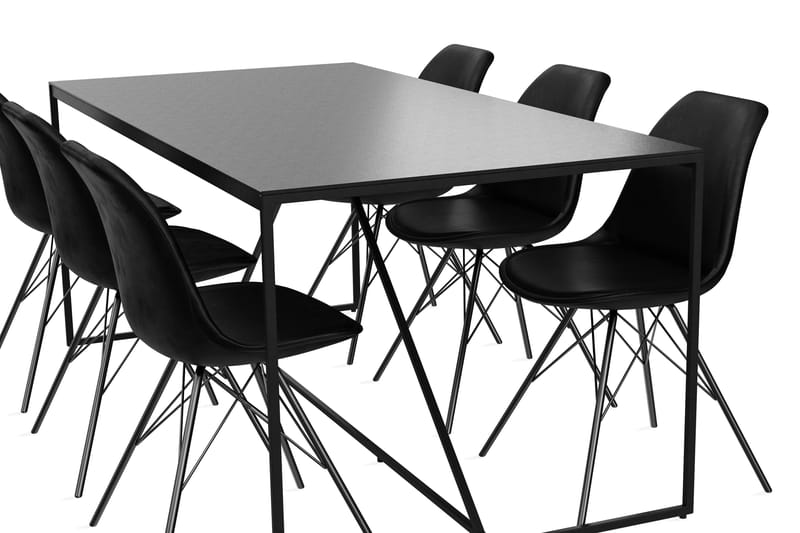Indy Spisebord 180 cm Med 6 st Shell Spisebordsstol Velour - Spisebordssæt