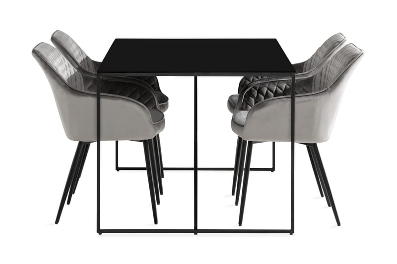 Indy Spisebordssæt 140 cm inkl 4 Valleviken Armstole - Sort/Grå - Spisebordssæt