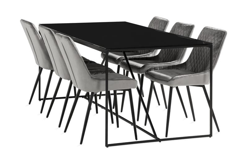 Indy Spisebordssæt 180 cm inkl 6 Hennebyn Stole - Grå/Sort - Spisebordssæt