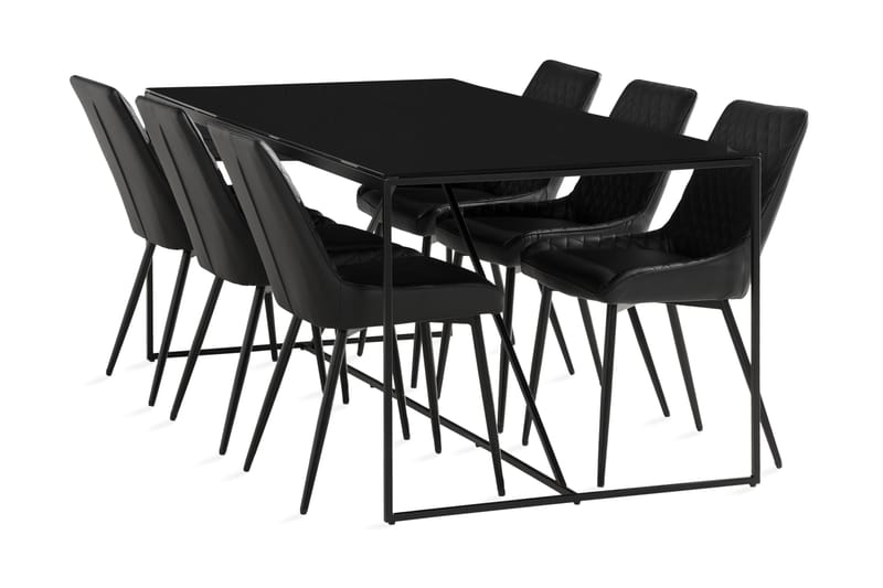Indy Spisebordssæt 180 cm inkl 6 Hennebyn Stole - Sort - Spisebordssæt