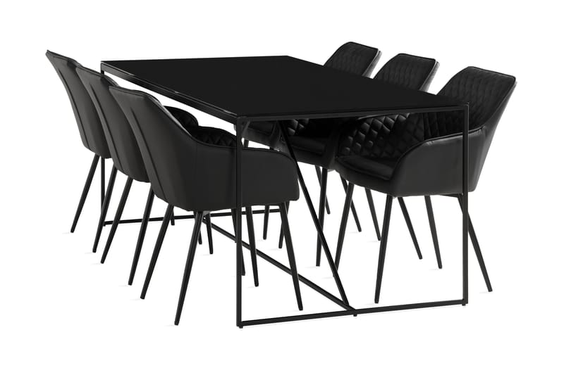 Indy Spisebordssæt 180 cm inkl 6 Valleviken Armstole - Sort - Spisebordssæt