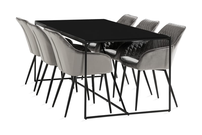 Indy Spisebordssæt 180 cm inkl 6 Valleviken Armstole - Sort/Grå - Spisebordssæt