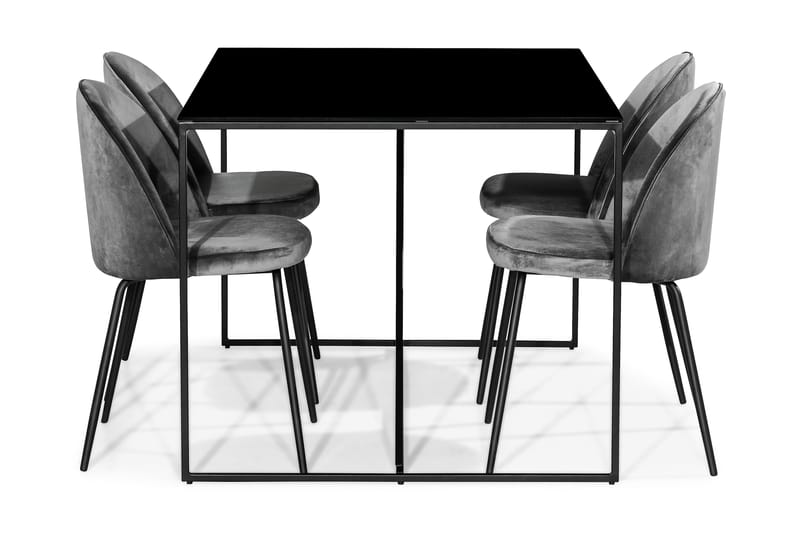 Indy Spisebordssæt med 4 Felipe Stol Velour - Sort/Grå - Spisebordssæt
