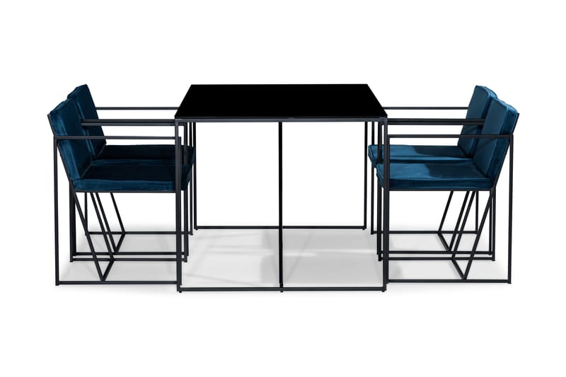 Indy Spisebordssæt med 4 Stole - Blå/Sort - Spisebordssæt