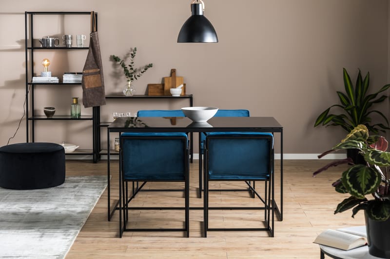Indy Spisebordssæt med 4 Stole - Blå/Sort - Spisebordssæt