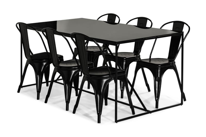 Indy Spisebordssæt med 6 Amparo Stole - Glas/Metal/Sort - Spisebordssæt