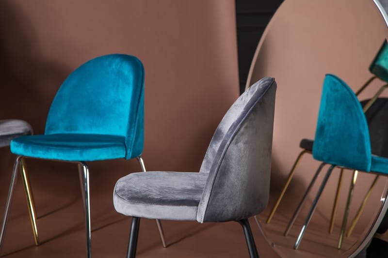 Indy Spisebordssæt med 6 Felipe Stol Velour - Glas/Metal/Grå/Sort - Møbler - Borde - Spisebordssæt