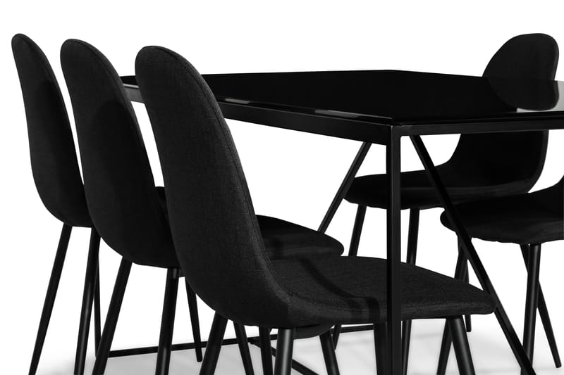 Indy Spisebordssæt med 6 Nibe Stole - Glas/Metal/Sort - Møbler - Borde - Spisebordssæt