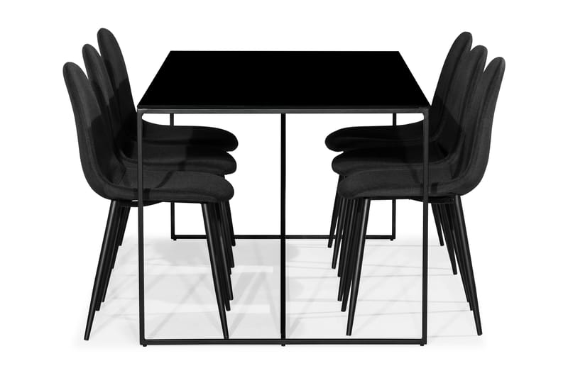 Indy Spisebordssæt med 6 Nibe Stole - Glas/Metal/Sort - Spisebordssæt