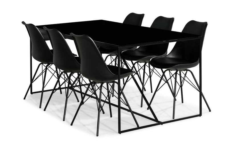 Indy Spisebordssæt med 6 Shell Stole - Glas/Metal/Sort PU - M�øbler - Borde - Spisebordssæt