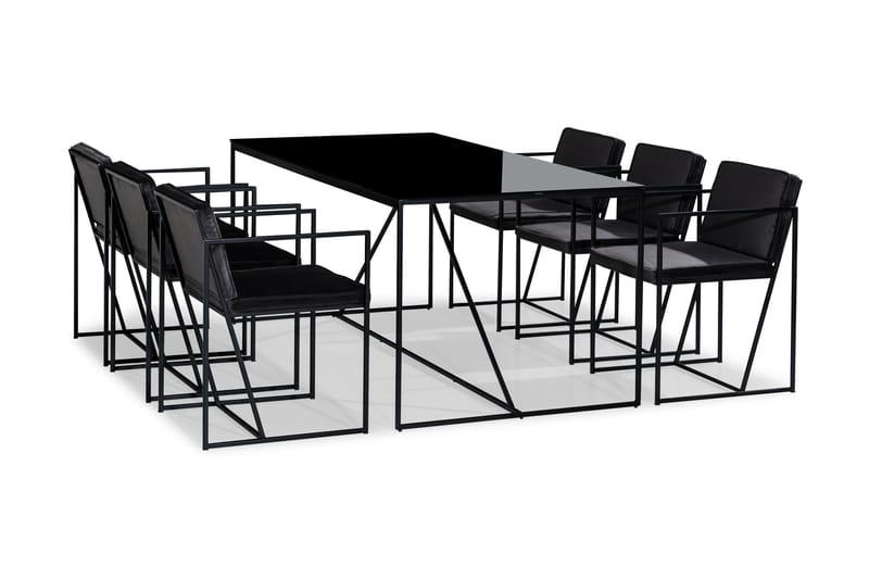 Indy Spisebordssæt med 6 Stole - Glas/Metal/Vit/Grå - Spisebordssæt