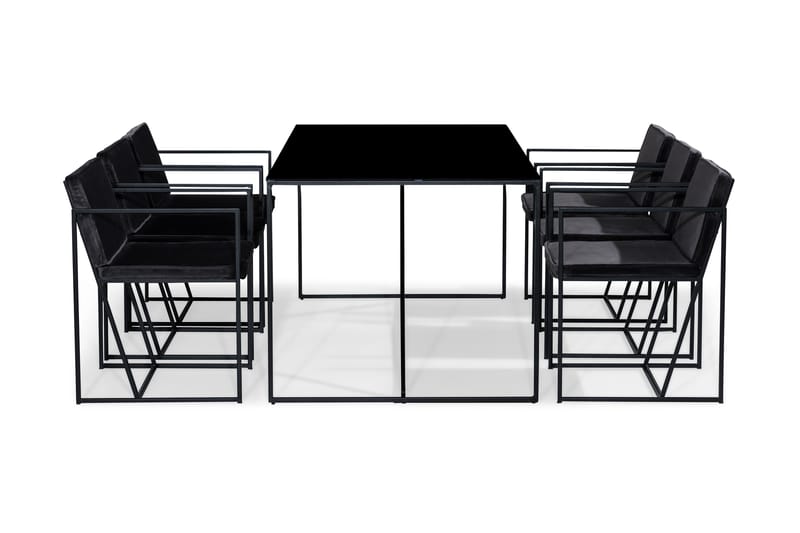 Indy Spisebordssæt med 6 Stole - Glas/Metal/Vit/Grå - Spisebordssæt