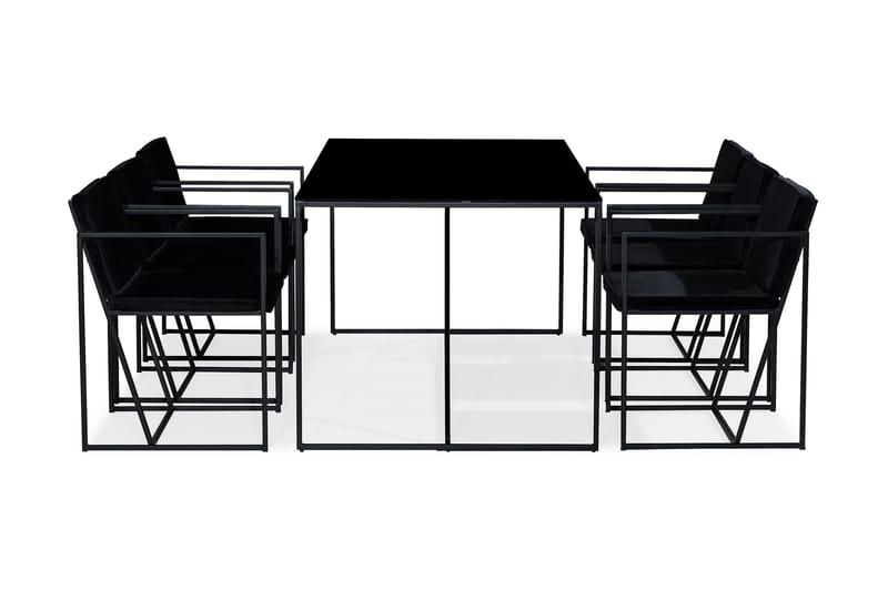 Indy Spisebordssæt med 6 Stole - Glas/Metal/Vit/Sort - Spisebordssæt
