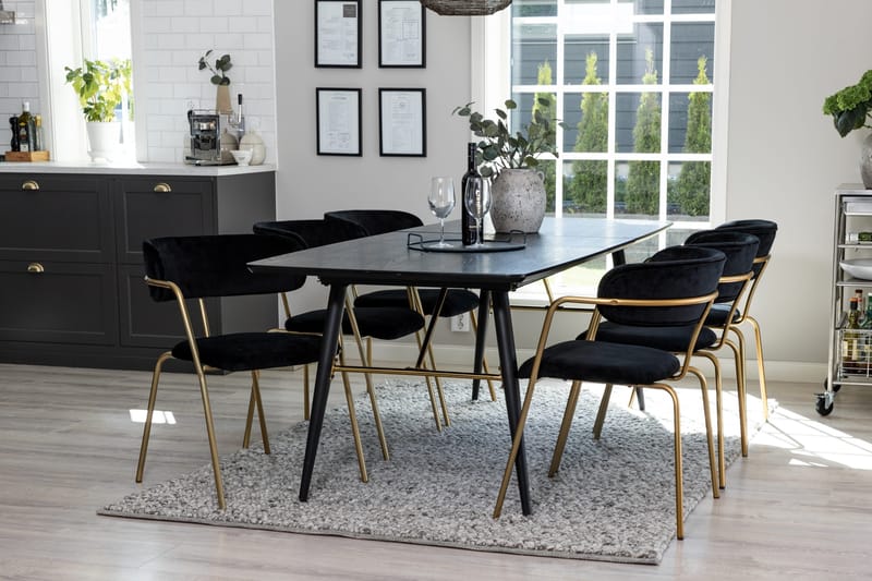 Irunea Matgrupp 180 cm + 6 st Arcarazo Matstolar Venture Home Black - Møbler - Borde - Spisebordssæt