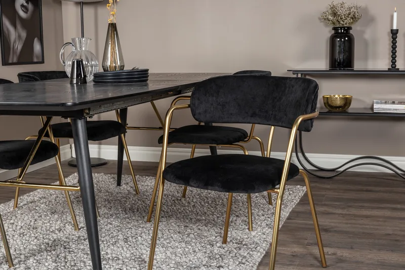 Irunea Matgrupp 180 cm + 4 st Arcarazo Matstolar Venture Home Black - Møbler - Borde - Spisebordssæt