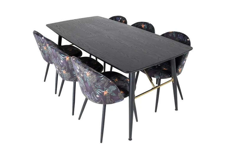 Irunea Udvideligt Spisebordss æt 180 cm inkl 6 Sedavi Stole, Sort/Blå