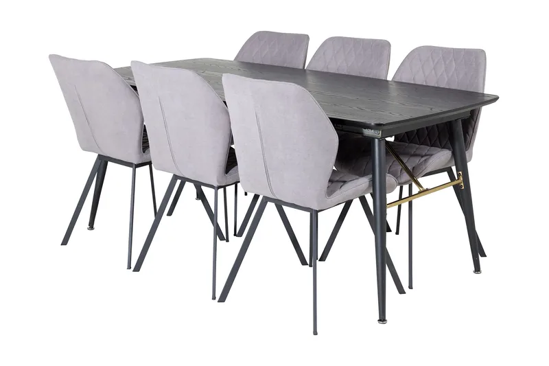 Irunea Udvideligt Spisebordssæt 180 cm inkl 6 Sumoas Stole, Sort/Grå