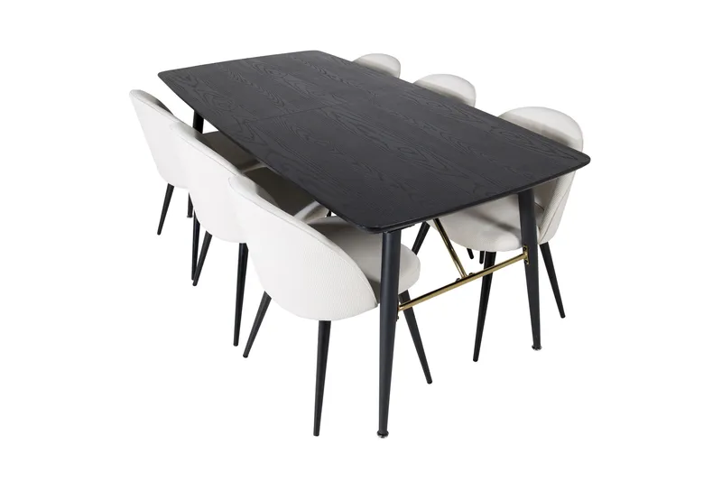 Irunea Udvideligt Spisebordssæt 180 cm inkl 6 Valera Stole, Sort/Beige/Manchester