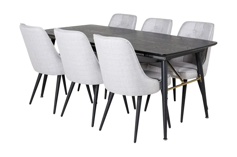 Irunea Udvideligt Spisebordssæt 180 cm inkl 6 Valera Stole, Sort/Grå