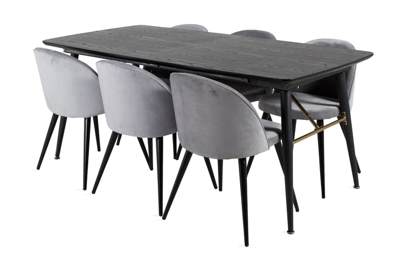 Irunea Udvideligt Spisebordssæt 180 cm inkl 6 Valerie Stole, Sort/Lysegrå
