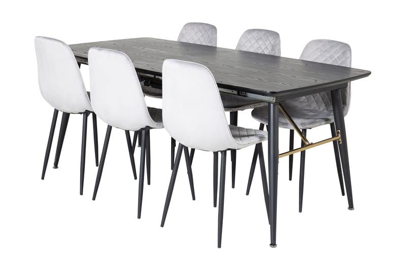 Irunea Udvideligt Spisebordssæt 180 cm inkl 6 Ypas Stole, Grå/Sort