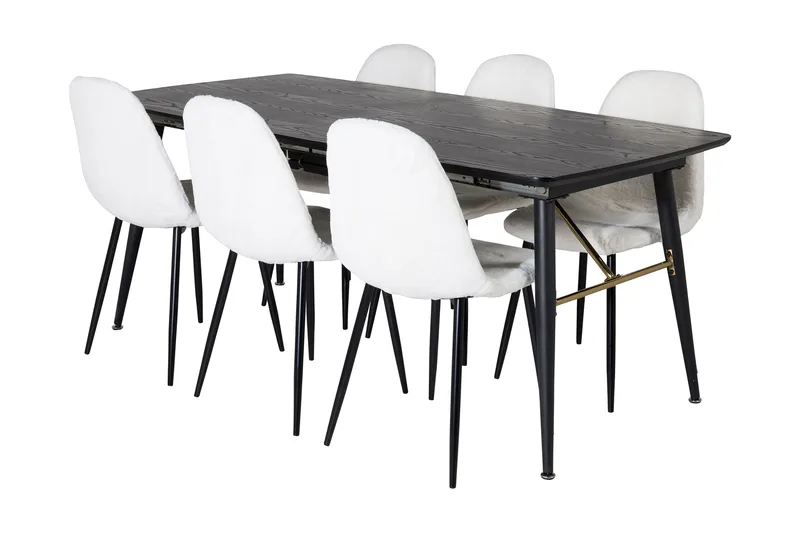 Irunea Udvideligt Spisebordssæt 180 cm inkl 6 Ypas Stole, Sort/Hvid