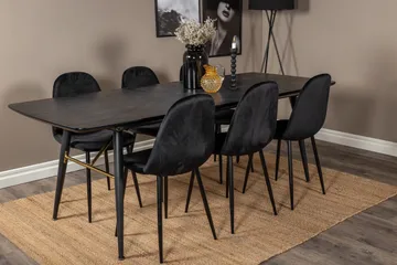 Irunea Udvideligt Spisebordssæt 180 cm inkl 6 Pontus Stole - Sort - Møbler - Borde - Spisebordssæt