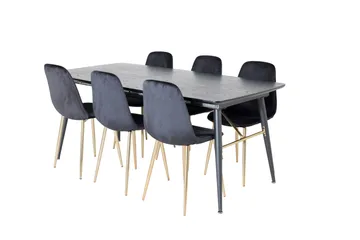 Irunea Udvideligt Spisebordssæt 180 cm inkl 6 Pontus Stole - Sort/Messing/Velour - Møbler - Borde - Spisebordssæt