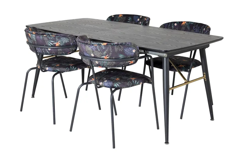 Irunea Udvideligt Spisebordssæt 180cm inkl 4 Arcarazo Stole, Sort/Flerfarvet