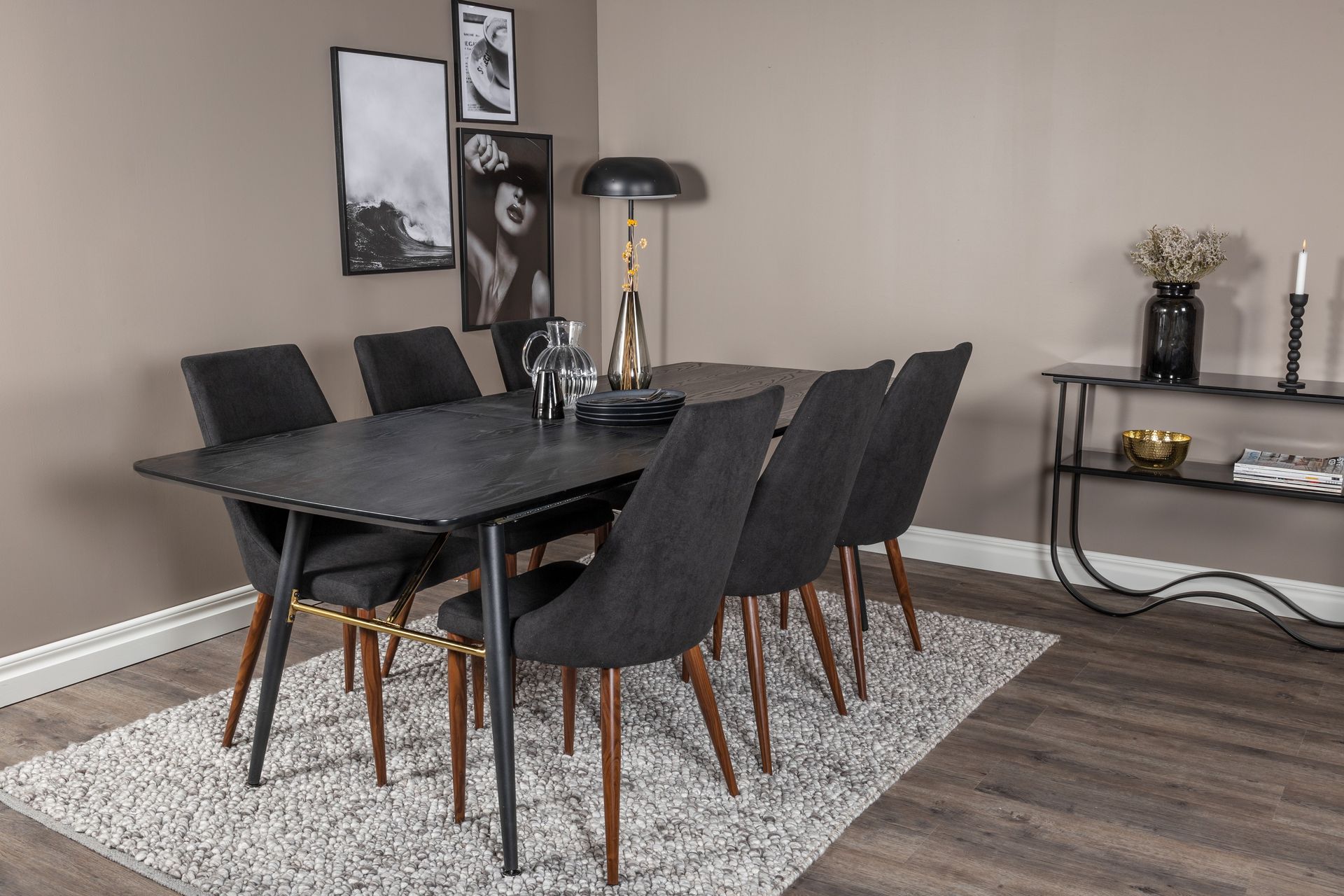 Irunea Udvideligt Spisebordssæt 180cm inkl 6 Campomar Stole - Sort/Brun - Møbler - Borde - Spisebordssæt