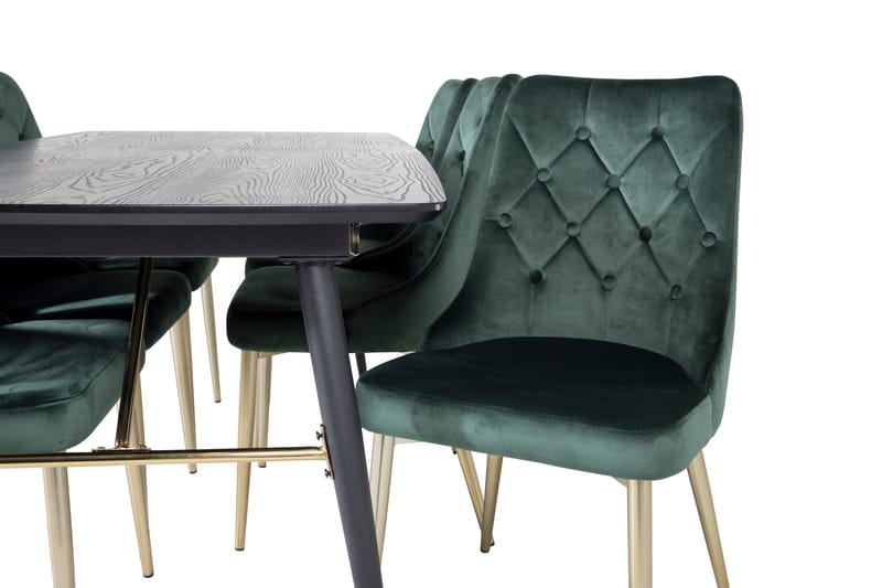 Irunea Udvideligt Spisebordssæt 180cm inkl 6 Valerie Lyx Sto - Sort/Mørkegrøn/Guld - Møbler - Borde - Spisebordssæt