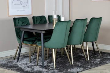 Irunea Udvideligt Spisebordssæt 180cm inkl 6 Valerie Lyx Sto - Sort/Mørkegrøn/Guld - Møbler - Borde - Spisebordssæt