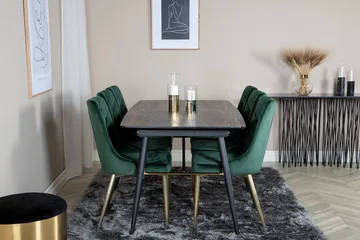 Irunea Udvideligt Spisebordssæt 180cm inkl 6 Valerie Lyx Sto - Sort/Mørkegrøn/Guld - Møbler - Borde - Spisebordssæt