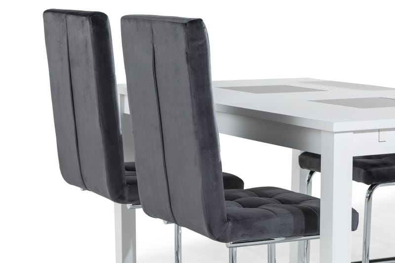 Jasmin Spisebord 140 cm Med 4 stk Jessed Spisebordsstol - Hvid/Grå - Spisebordssæt