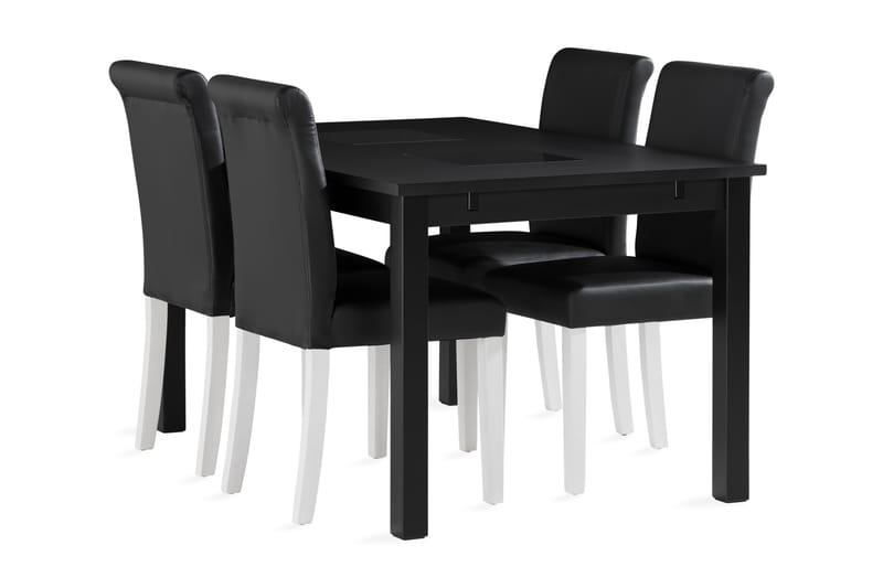 Jasmin Spisebord 140cm m 4 Ravesta Spisebordsstol Kunstlæder - Sort - Møbler - Borde - Spisebordssæt