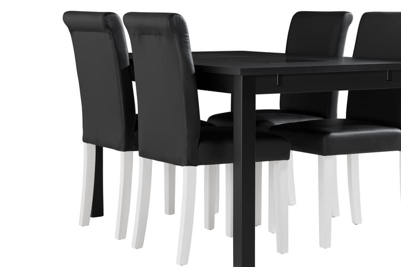 Jasmin Spisebord 140cm m 4 Ravesta Spisebordsstol Kunstlæder - Sort - Møbler - Borde - Spisebordssæt