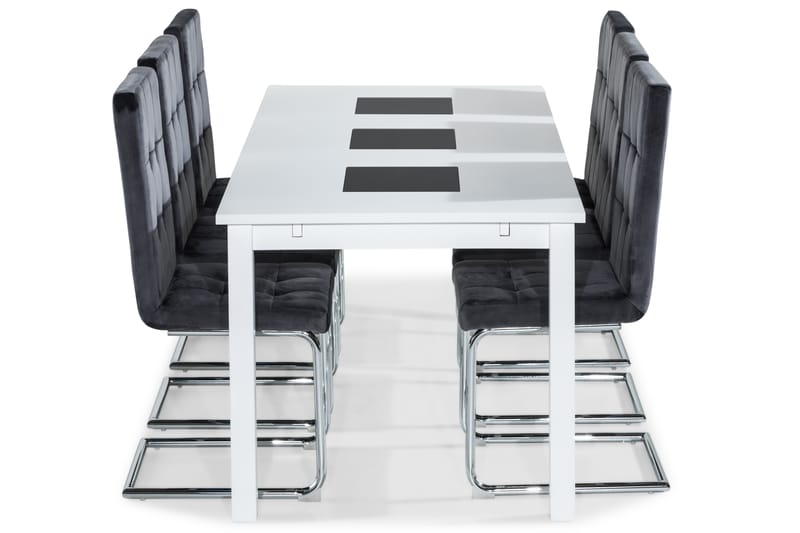 Jasmin Spisebord 180 cm Med 6 stk Jessed Spisebordsstol - Hvid/Grå - Spisebordssæt