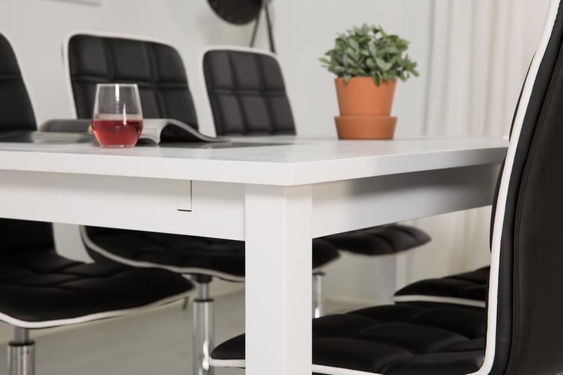 Jasmin Spisebordsæt med 6 Frida Stole - Sort PU - Møbler - Borde - Spisebordssæt