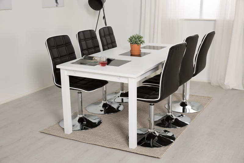 Jasmin Spisebordsæt med 6 Frida Stole - Sort PU - Møbler - Borde - Spisebordssæt