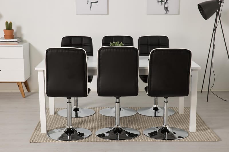 Jasmin Spisebordsæt med 6 Frida Stole - Sort PU - Møbler - Borde - Spisebordssæt