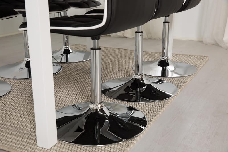 Jasmin Spisebordsæt med 6 Frida Stole - Sort PU - Møbler - Borde - Spisebordssæt