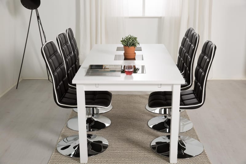 Jasmin Spisebordsæt med 6 Frida Stole - Sort PU - Møbler - Borde - Spisebordssæt