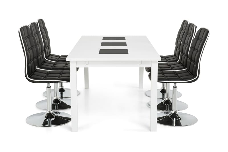 Jasmin Spisebordsæt med 6 Frida Stole - Sort PU - Møbler - Borde - Spisebordssæt