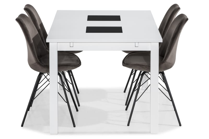 Jasmin Spisebordssæt 140 cm med 4 Shell Stol Velour - Sort - Spisebordssæt