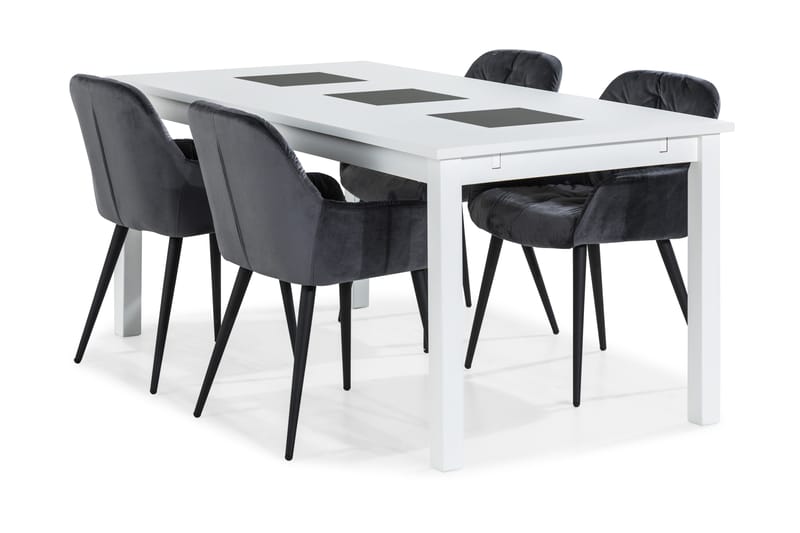 Jasmin Spisebordssæt 180 cm +  4 Giovanni Stol Velour - Hvid/Grå - Spisebordssæt