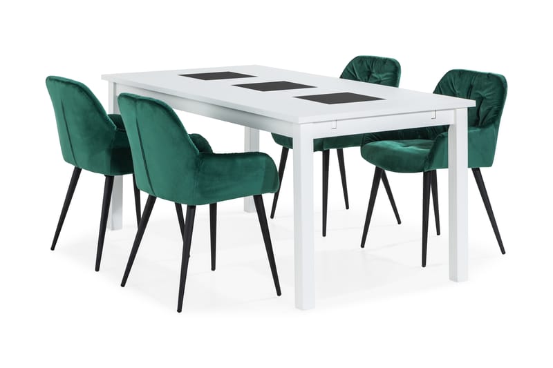 Jasmin Spisebordssæt 180 cm +  4 Giovanni Stol Velour - Hvid/Grøn - Spisebordssæt