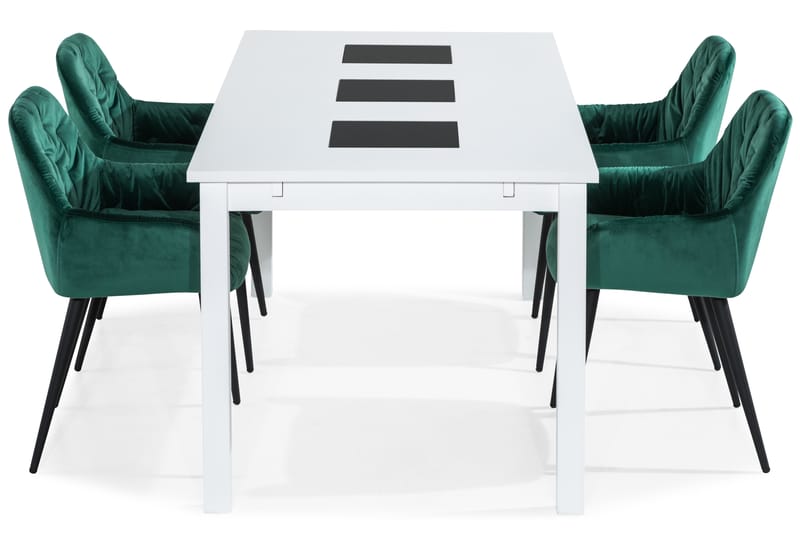 Jasmin Spisebordssæt 180 cm +  4 Giovanni Stol Velour - Hvid/Grøn - Spisebordssæt